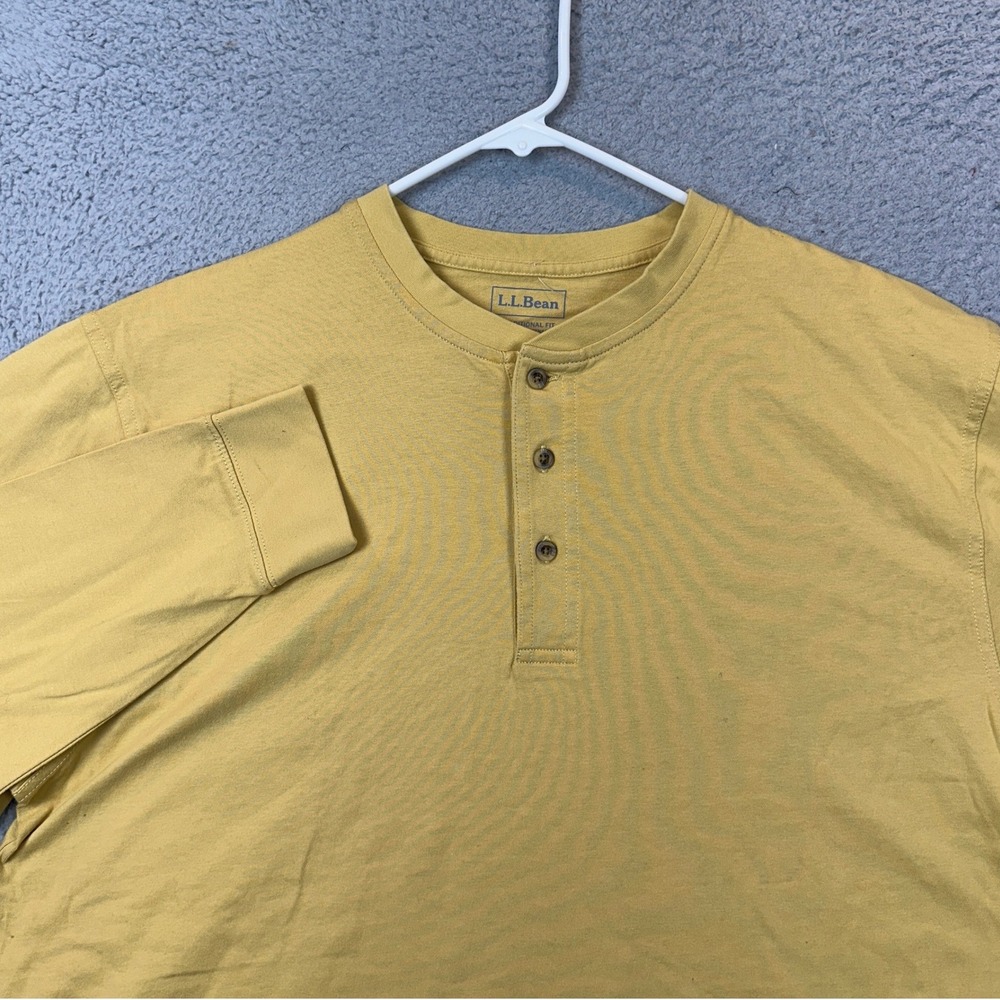 NEW L.L. Bean Shirt Mens Large Traditional Fit Yellow Henley Casual Long Sleeve